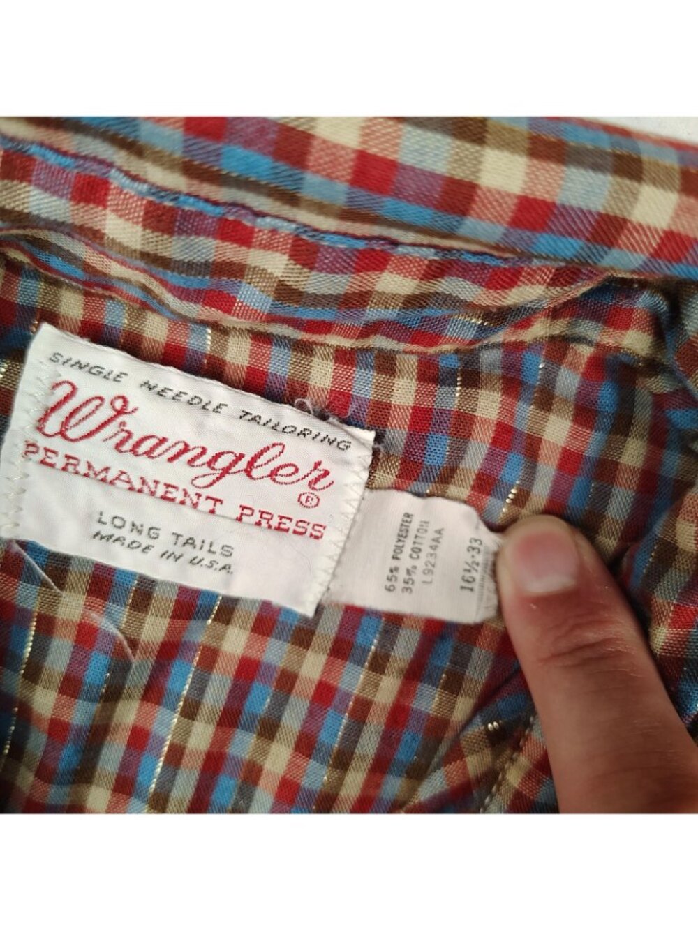 Vintage 70's Western Pearl Snap Wrangler Shirt Mens 16.5 33 - Picture 3 of 8